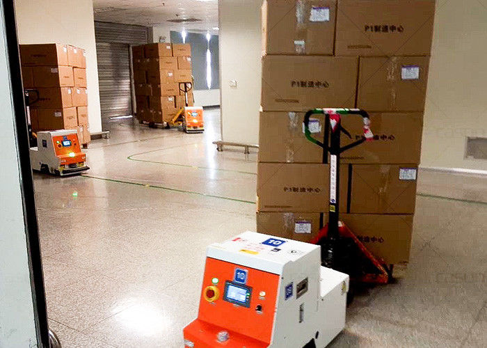 Single Way Tugger AGV Cart With Multi Site Stopping Function 24 Hours Workable
